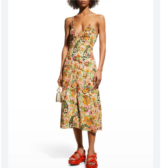 BA&SH Baila Floral Button-Front A-Line Midi Dress Size Small Spaghetti Strap - Picture 12 of 16